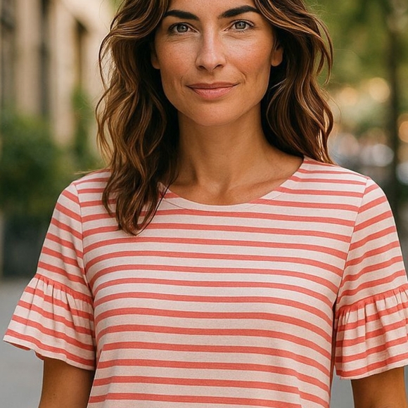Ann Lane - NWT, Red & White Stripes, A - Line Dress W/ Ruffles On Short Sleeves - Picture 11 of 11